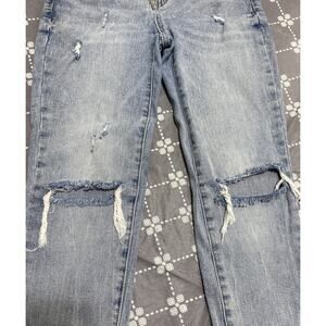 Tricot Jean Women Girl Sz 7/28 Skinny Distressed Blue Pants Raw Hem Mid Rise F3